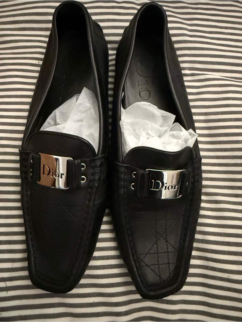 Dior Black Leather Loafers with Silver Dior Plaque